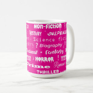 Mug Pink Book Genres Motif Bookworm