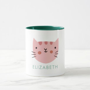 Mug Pink Cat Cute Nom personnalisé