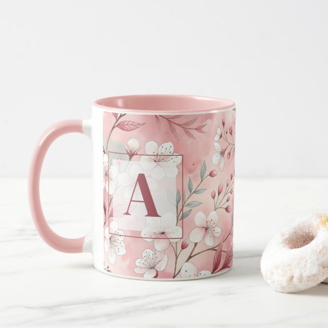Mug Pink cherry blossom monogram (Avec donut)