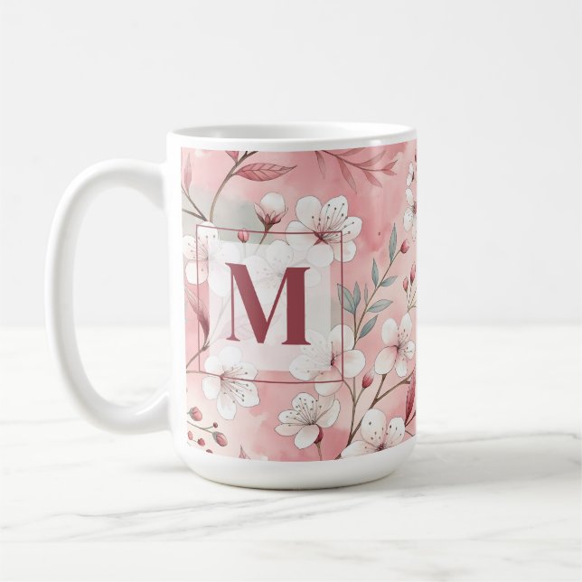 Mug Pink cherry blossom monogram (Gauche)