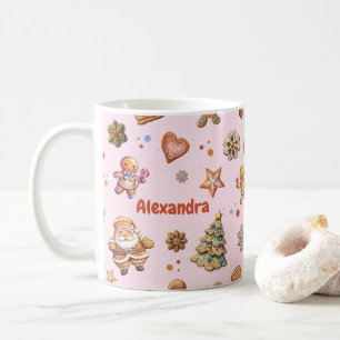 Mug Pink Christmas Fun mignon Gingpain Nom Personnalis