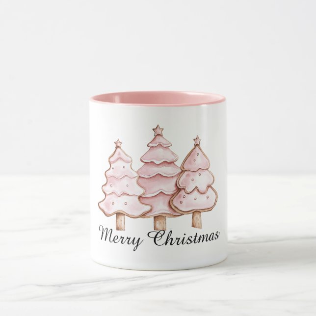 Mug Pink Christmas Trees with Gold Stars (Centre)