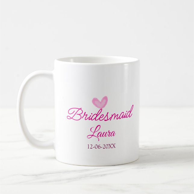Mug PINK coeur minimal ajouter nom bridesmaid année ca (Gauche)