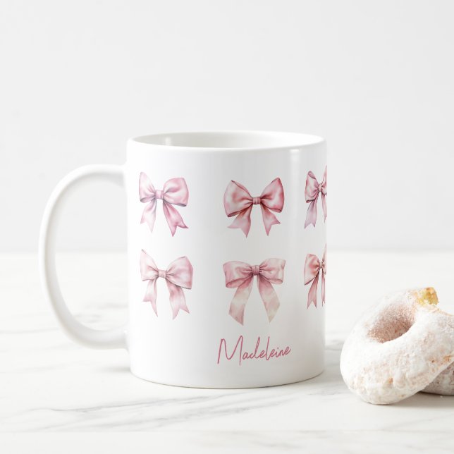 Mug Pink Coquette Bow Custom Name (Avec donut)