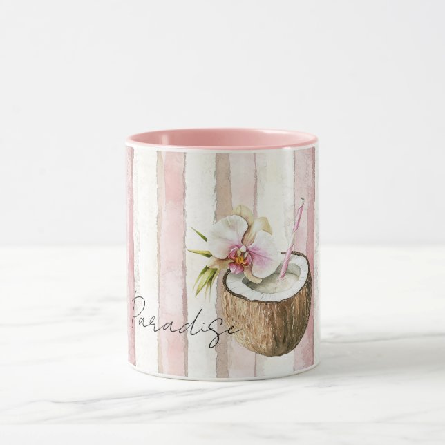 Mug Pink Cream Paradise Tropical Coconut Orchid Flower (Centre)