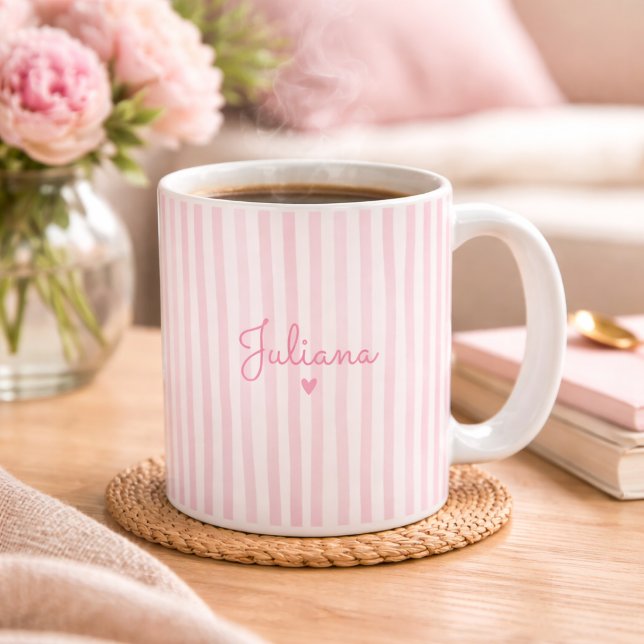 Mug Pink Custom Name Striped Cup Gift For Her  (Créateur téléchargé)