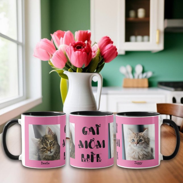 Mug Pink Custom Photo Chat Maman Vie Fête des Mères (Créateur téléchargé)