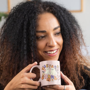 Mug Pink Cute Retro Halloween Ghosts Ghouls