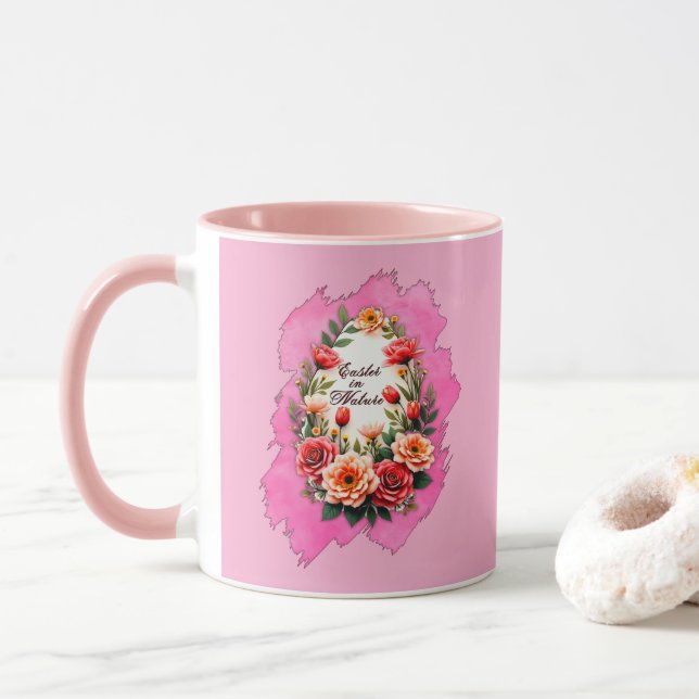 Mug Pink Floral Easter Egg – Spring Art - caneca (Avec donut)