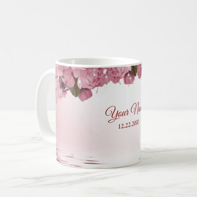 Mug Pink Floral Nature Butterfly Outdoor Wedding Gift (Devant gauche)