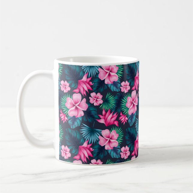 Mug Pink Flowers with Green Leaves Partern-79066 (Gauche)