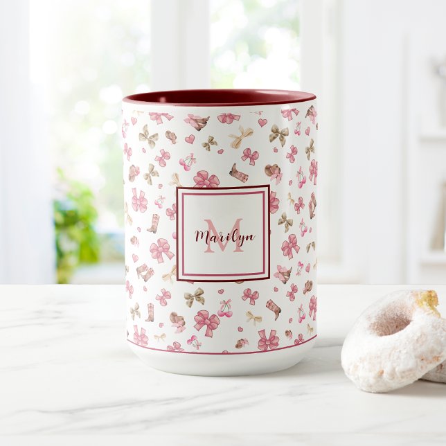 Mug Pink Girly Cowgirl Western Motif Monogramme (Créateur téléchargé)