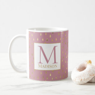 Mug Pink Gold Raindrop Moderne Monogramme tendance
