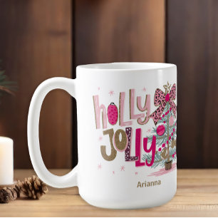 Mug Pink Gold Tree Holly Jolly Noël