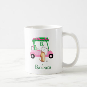 Mug Pink Green Fun Golf Panier avec Clubs Monogram