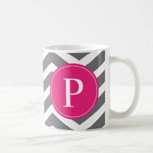 Mug Pink Grey Chevron Monogramme
