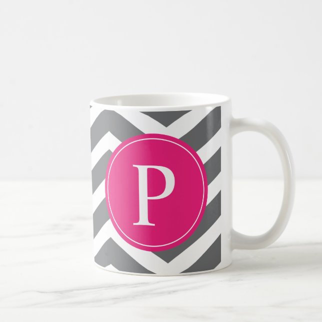 Mug Pink Grey Chevron Monogramme (Droite)