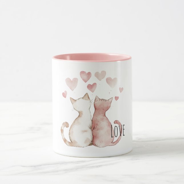 Mug Pink Hearts Cat Love (Centre)