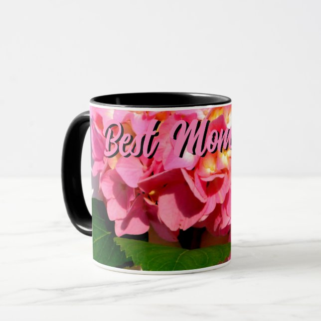 Mug Pink hydrangea rose floral meilleure maman jamais (Devant gauche)