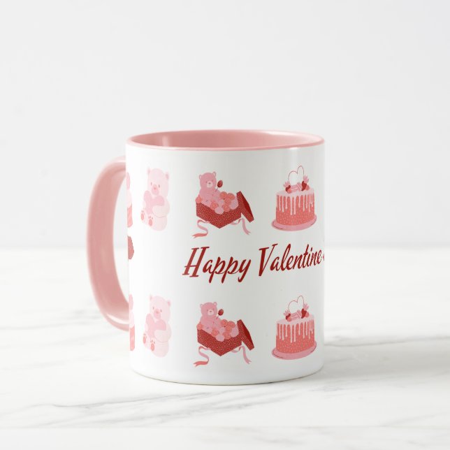 Mug Pink Illustrative Happy Valentine's Day Classic (Devant gauche)