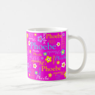 Mug Pink jaune bleu fleur nom personnalisé Phoebe
