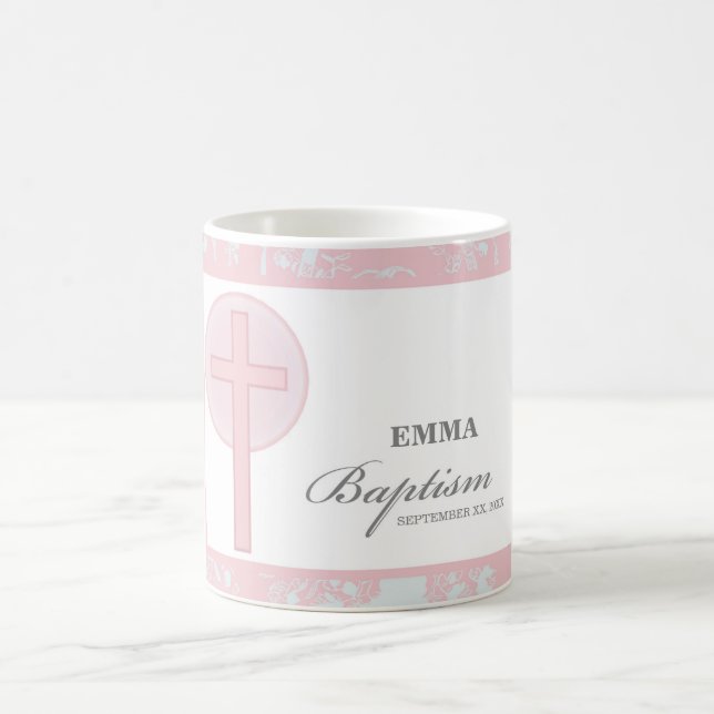 Mug Pink Lace Girl Baptême Personnalisé (Centre)