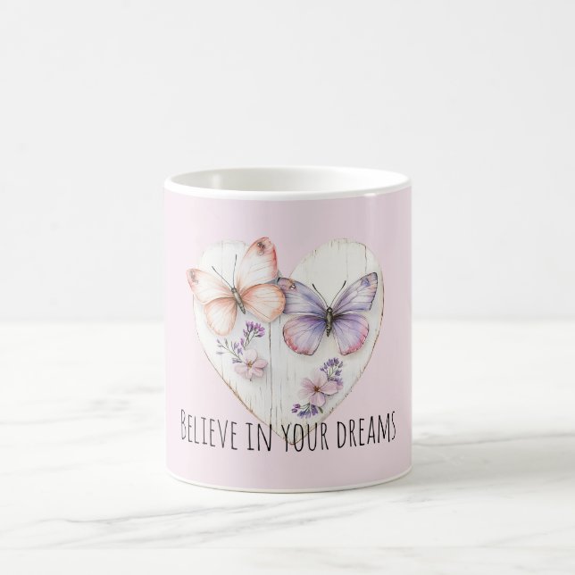 Mug Pink Lavender Floral Heart Butterflies (Centre)