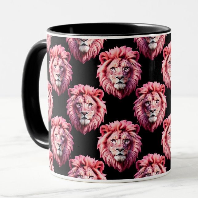 Mug Pink Lion Head Animal Pattern Design - Black  (Créateur téléchargé)