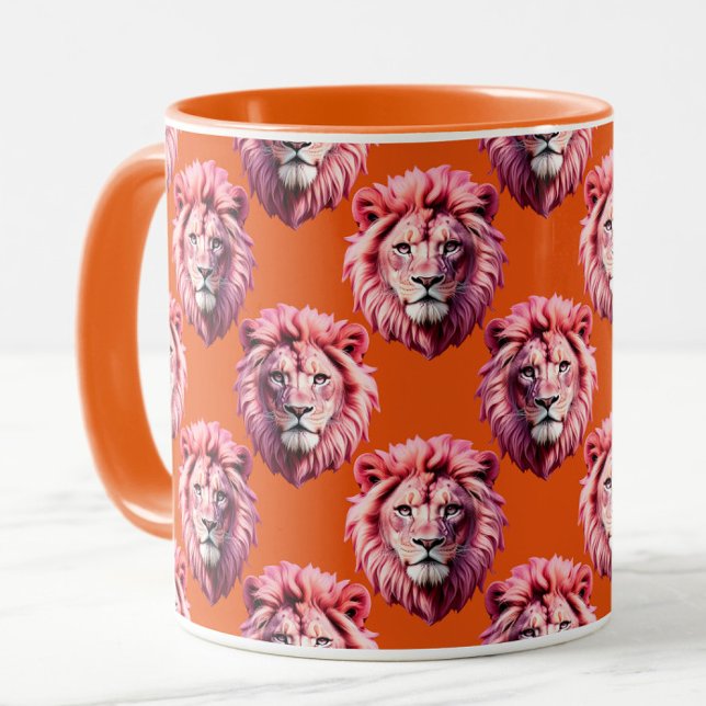 Mug Pink Lion Head Animal Pattern Design Orange  (Créateur téléchargé)