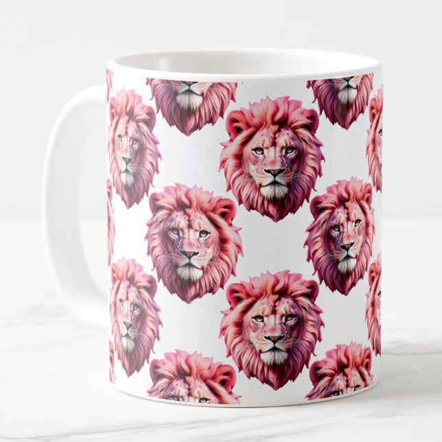 Mug Pink Lion Head Animal Pattern Design White  (Créateur téléchargé)