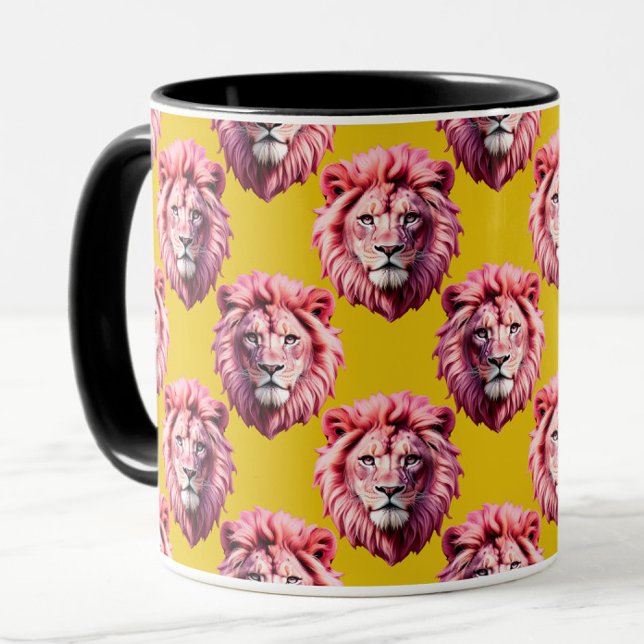 Mug Pink Lion Head Animal Pattern Design Yellow  (Créateur téléchargé)