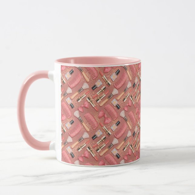 Mug Pink Makeup Cosmetics Pattern Glitter  (Gauche)