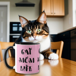 Mug Pink Modern Chat Maman Vie Mère mignonne Fête des