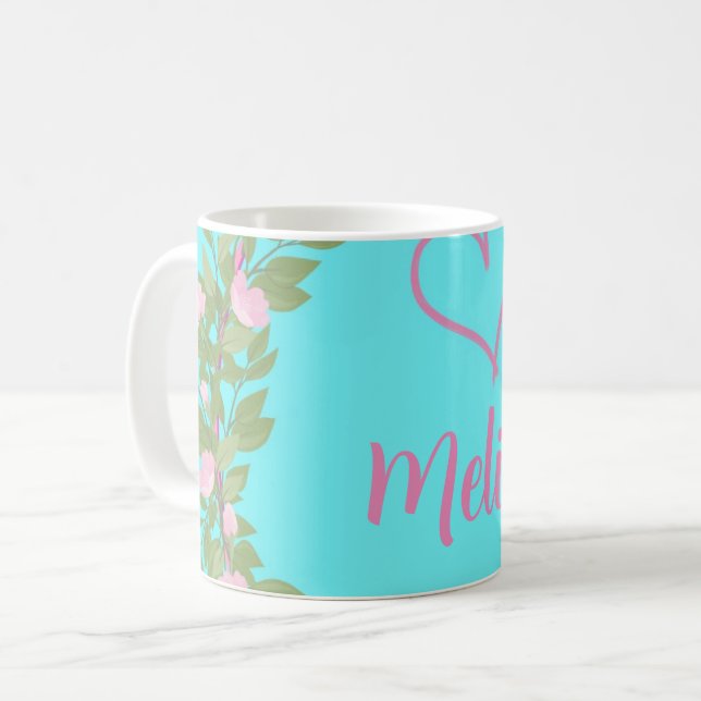 Mug Pink Modern Script Girly Monogram Name  (Devant gauche)