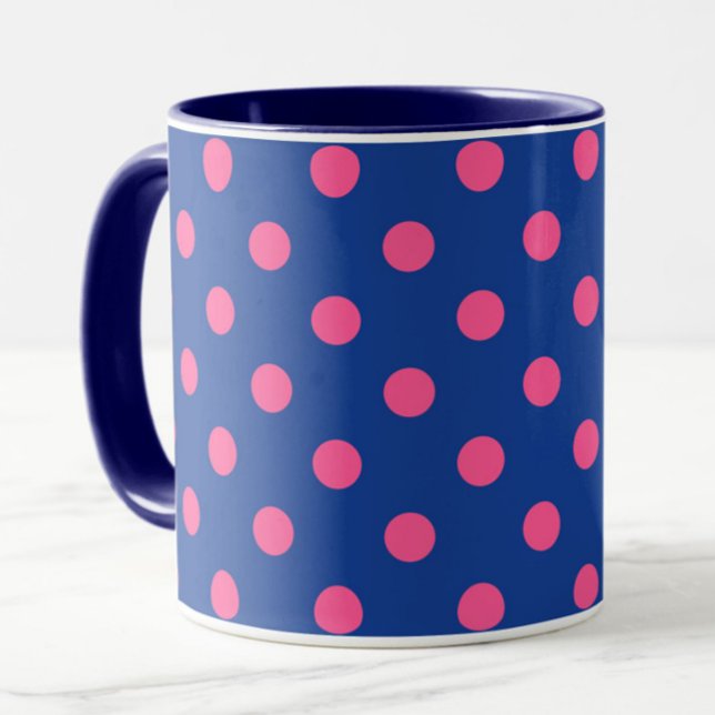 Mug Pink On Blue Polka Dots Pattern Design (Créateur téléchargé)