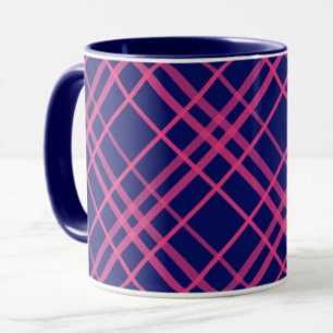 Mug Pink On Blue Tartan Plaid Design Motif