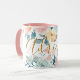 Mug Pink Pastel Flowers Aquarelle Floral Ajouter un no