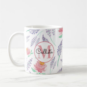 Mug Pink Peony Lavender Floral Watercolor