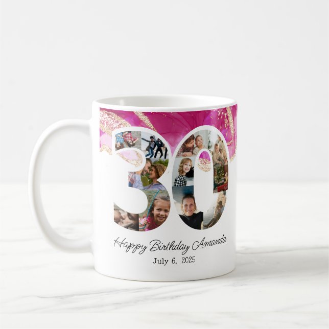Mug Pink Photo Collage Number 30 - 30th Birthday (Gauche)