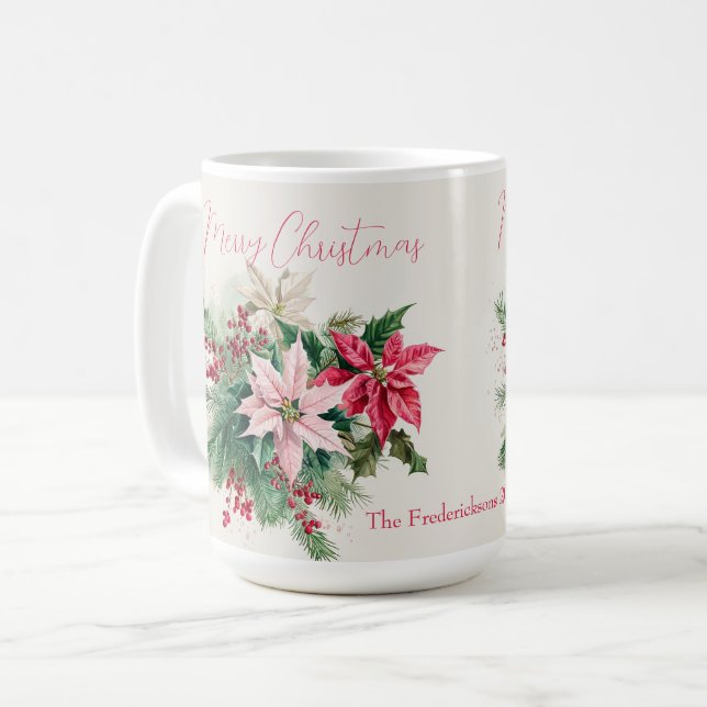 Mug Pink Poinsettias Noël élégant (Devant gauche)