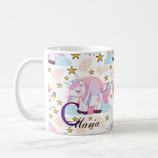 Mug Pink Purple Gold Star Unicorne Nom Monogramme