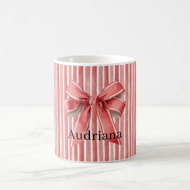 Mug Pink Red Candy Cane Stripes Bow (Centre)