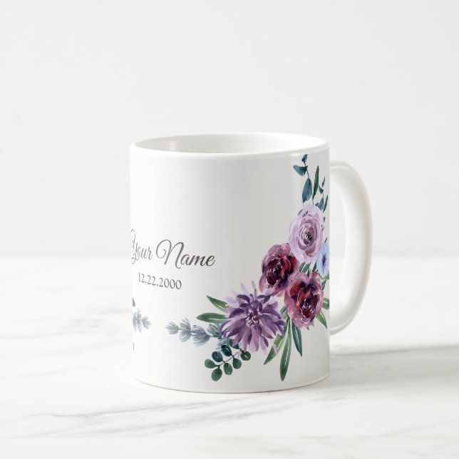 Mug Pink Red Floral Geometric Watercolor Wedding Party (Devant droit)