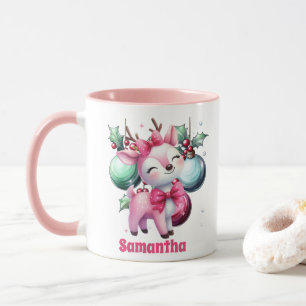 Mug Pink Reindeer Noël Enfants Chocolat chaud