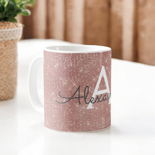 Mug Pink - Rose Gold Sparkle Bling Nom du monogramme