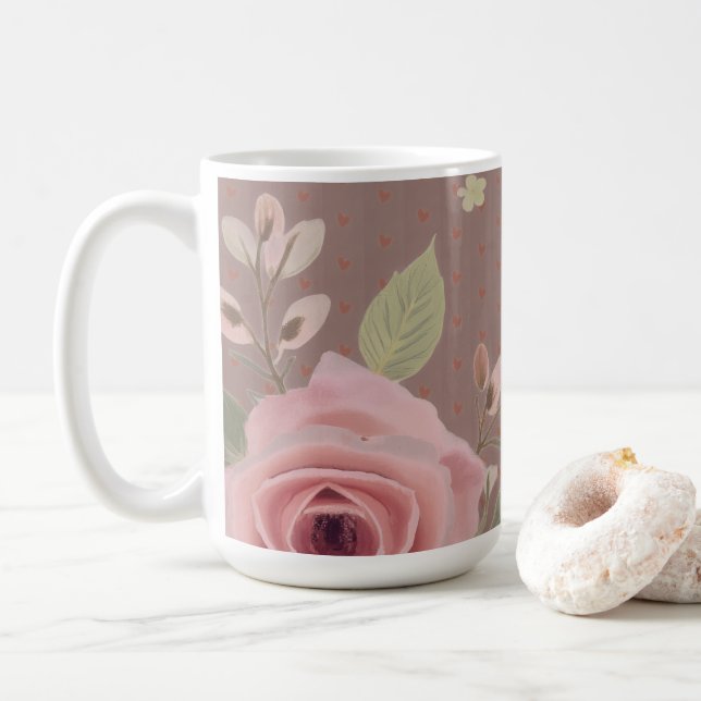 Mug Pink Rose With Typography (Avec donut)