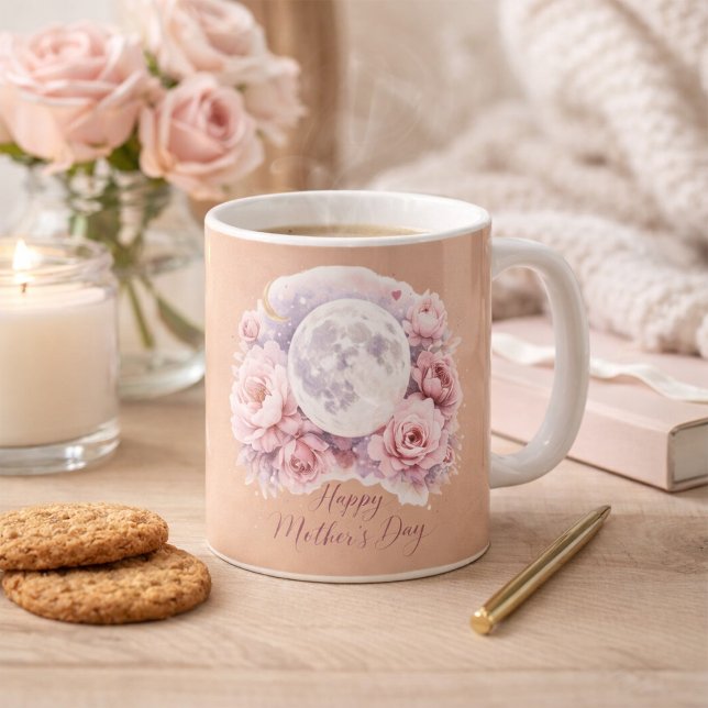 Mug Pink Roses Moon Mug, Mother's Day Gift Dusty Rose  (Créateur téléchargé)