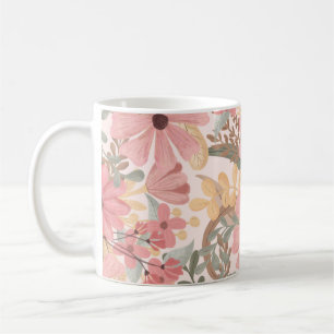 Mug Pink Sage Vert Floral Feuille Motif d'aquarelle