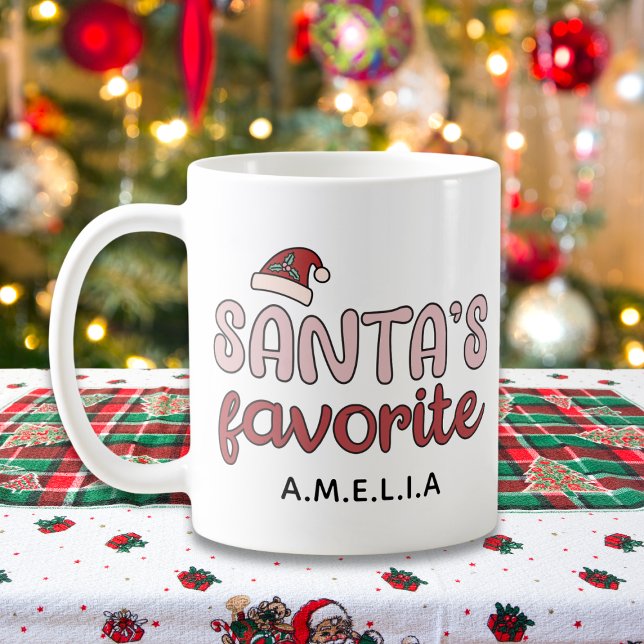 Mug Pink Santas Favorite Personnalisé (santas favorite customizable coffee mug)