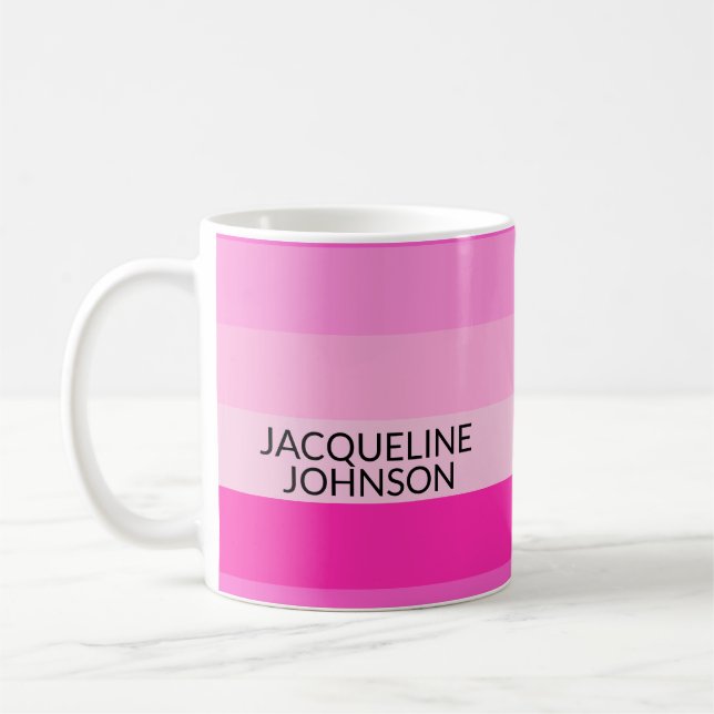 Mug Pink Stripes Modern & Feminum Nom du monogramme (Gauche)